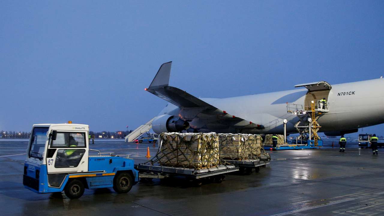 Ukraine receives military aid from United States, at the Boryspil International Airport