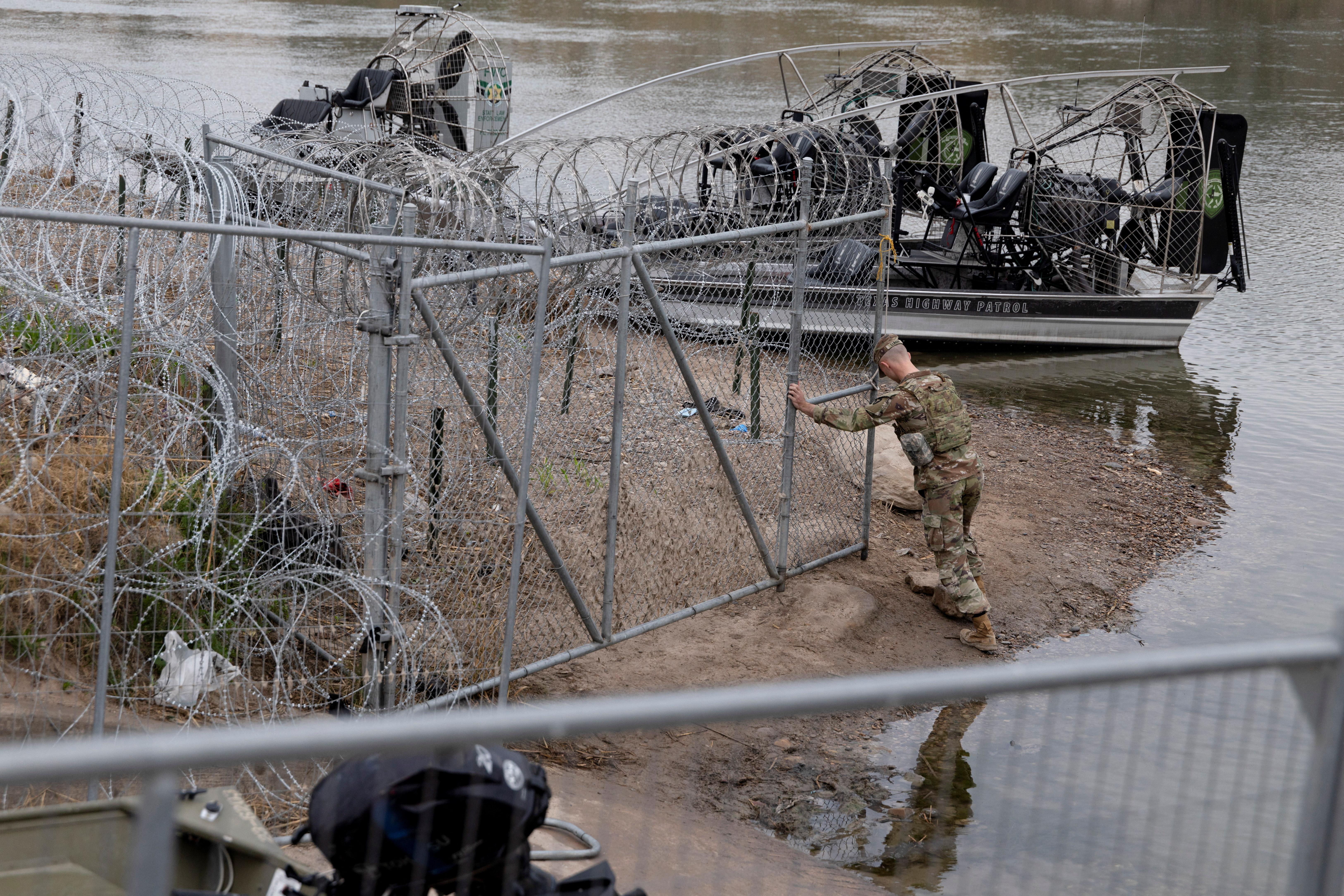 U.S. National Guard Soldiers patrol the U.S.-Mexico border from Eagle Pass