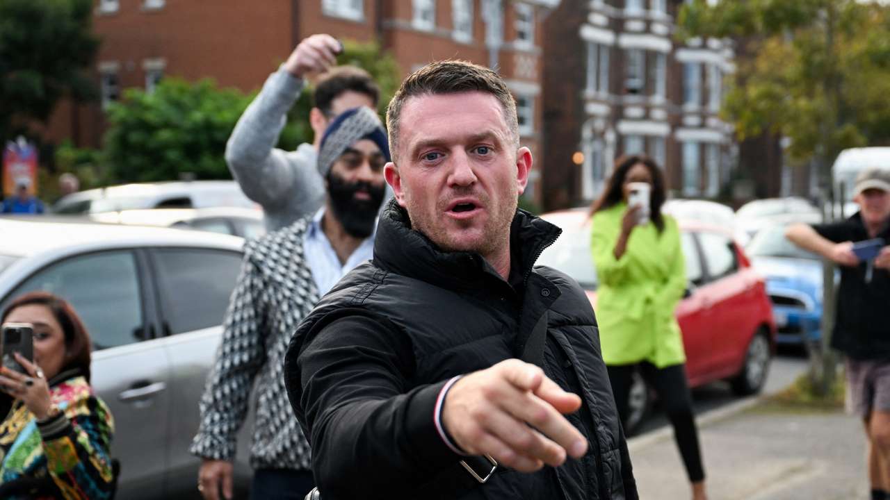 Anti-immigration activist Stephen Yaxley-Lennon, known as Tommy Robinson arrives at Folkestone Police Station
