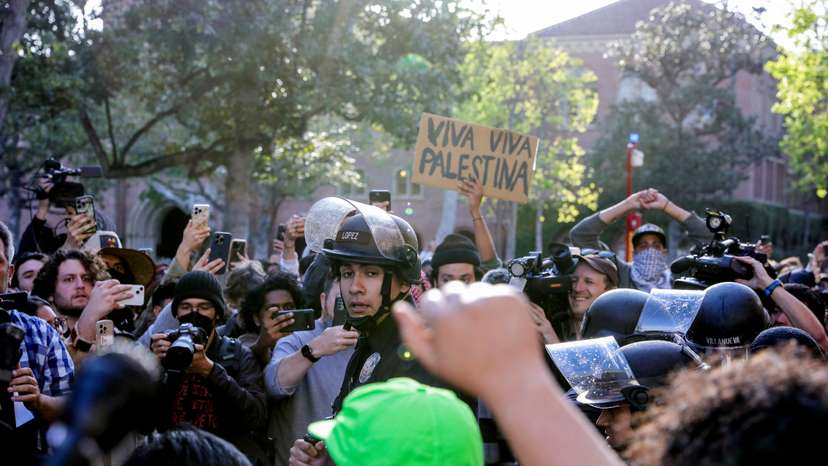 FILE PHOTO: Students build a protest encampment in support of Palestinians at USC