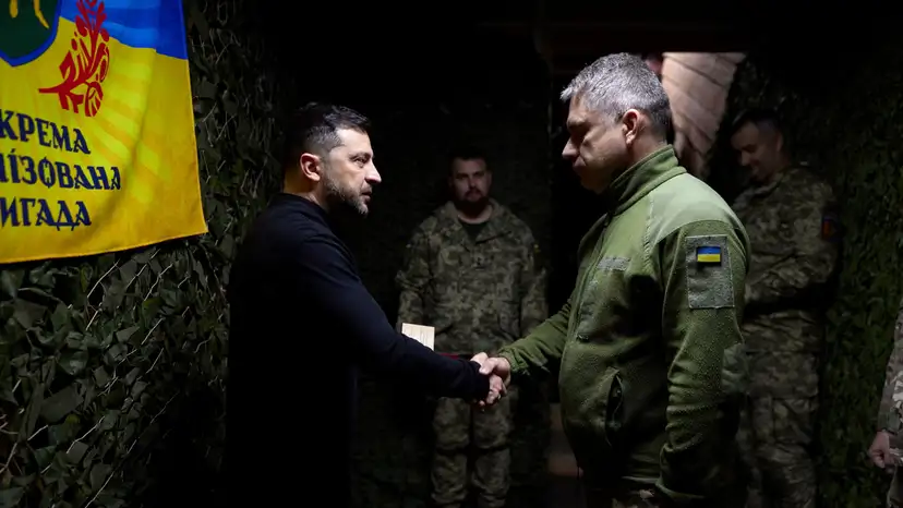 Ukraine's President Zelenskiy visits a front line in Zaporizhzhia region