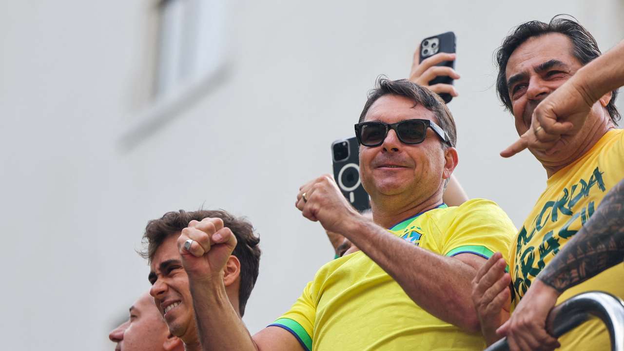 Senator Flavio Bolsonaro holds a campaign's rally, ahead of the presidential elections, in Sao Paulo