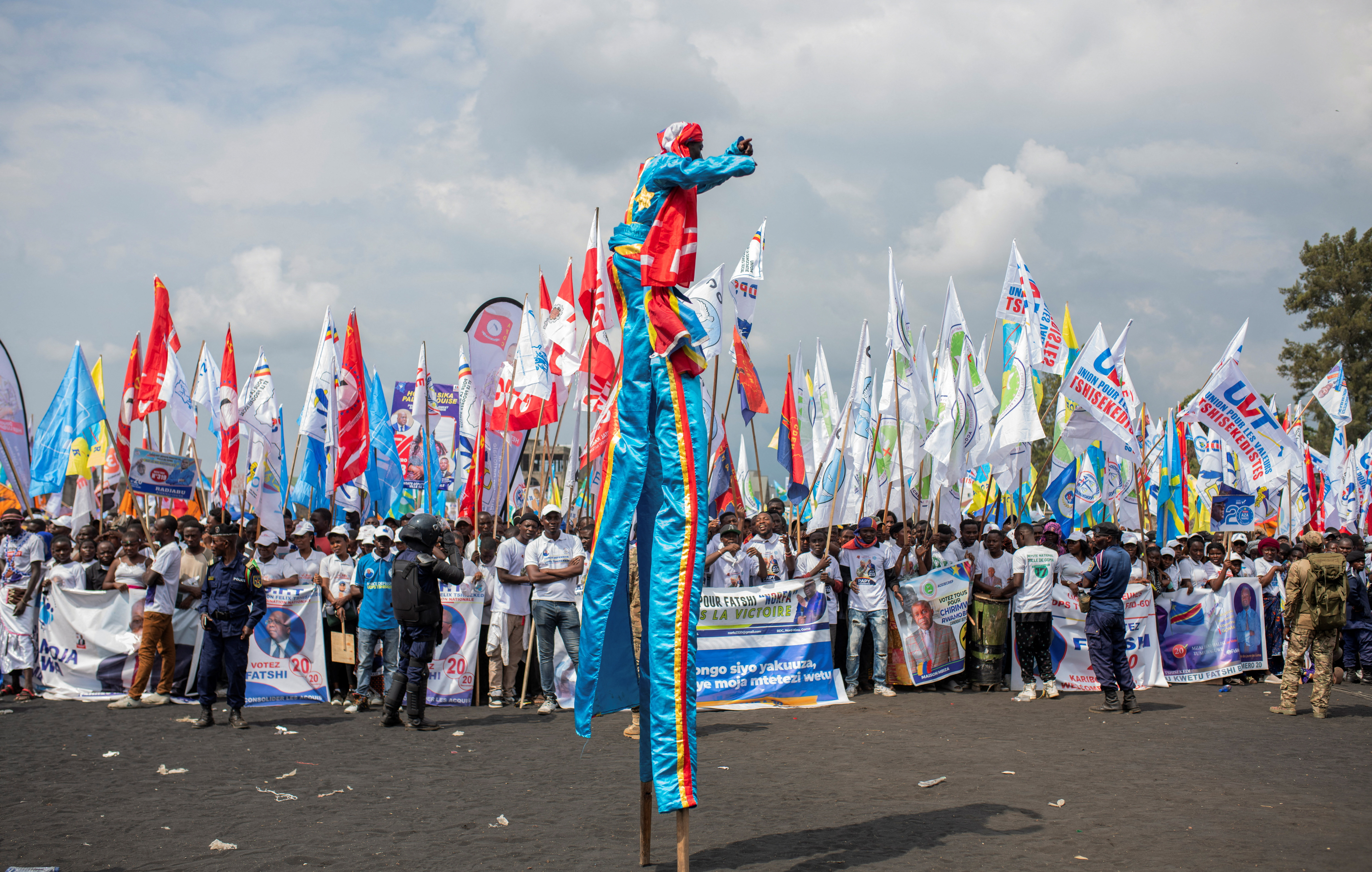 UDPS party supporters gather as they wait for the arrival of Democratic Republic of the Congo's President Felix Tshisekedi for a campaign rally at the Afia stadium in Goma