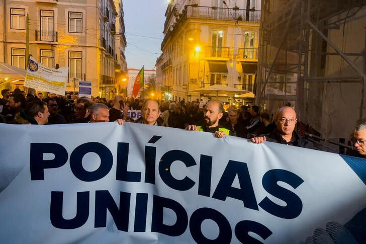 Police force members protest for better work conditions, in Lisbon