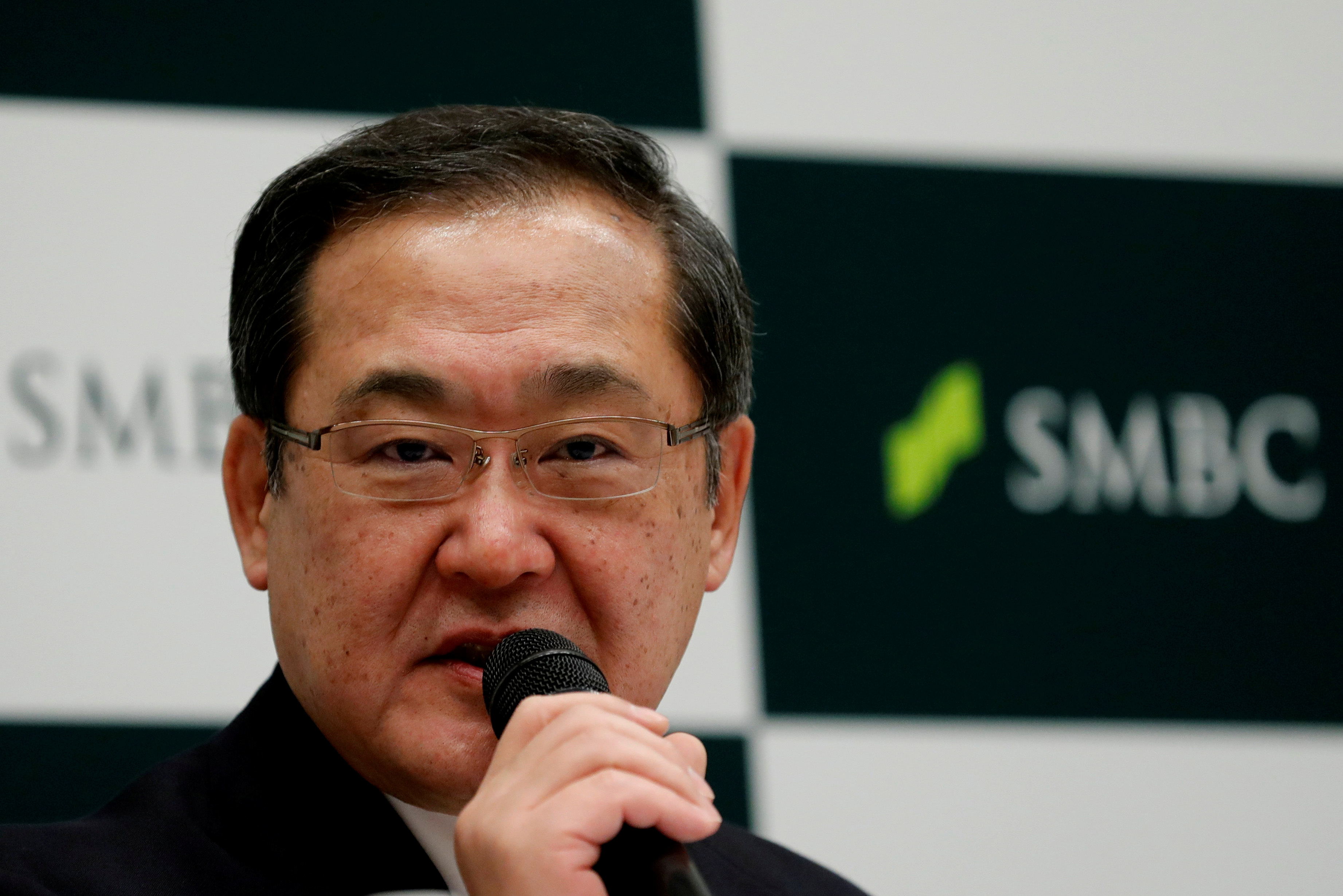 Sumitomo Mitsui Financial Group Inc (SMFG)'s new chief executive Jun Ohta attends a news conference in Tokyo