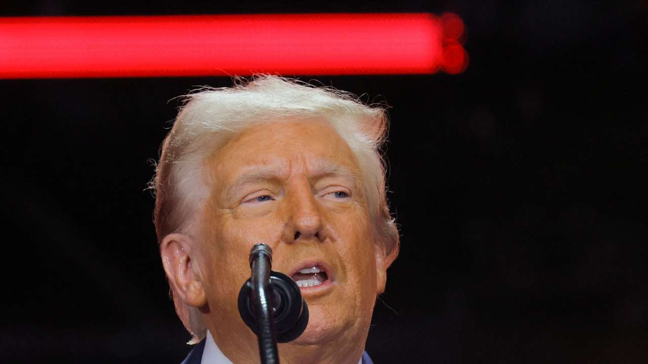 U.S. President Donald Trump speaks during a memorial service for slain conservative commentator Charlie Kirk at State Farm Stadium in Glendale, Arizona