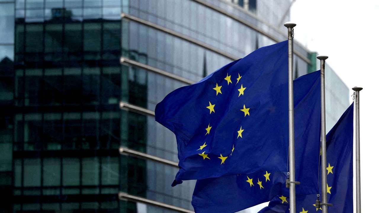 FILE PHOTO: European flags fly outside the European Commission headquarters in Brussels