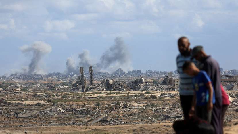 Smoke rises following explosions during the Israeli military offensive in Gaza City, as seen from the central Gaza Strip
