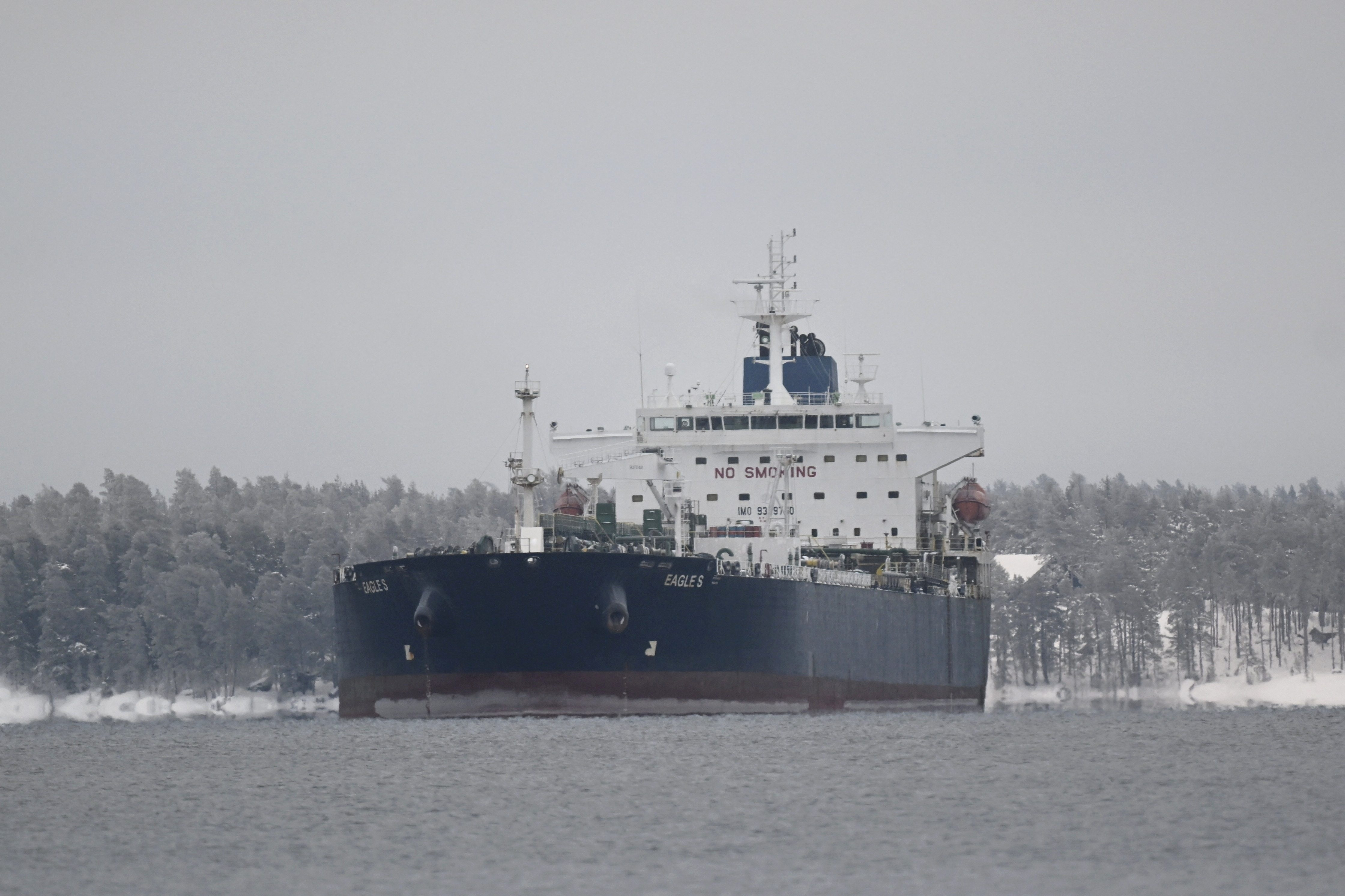 Cook Islands registered oil tanker Eagle S is seen anchored near the Kilpilahti port in Porvoo