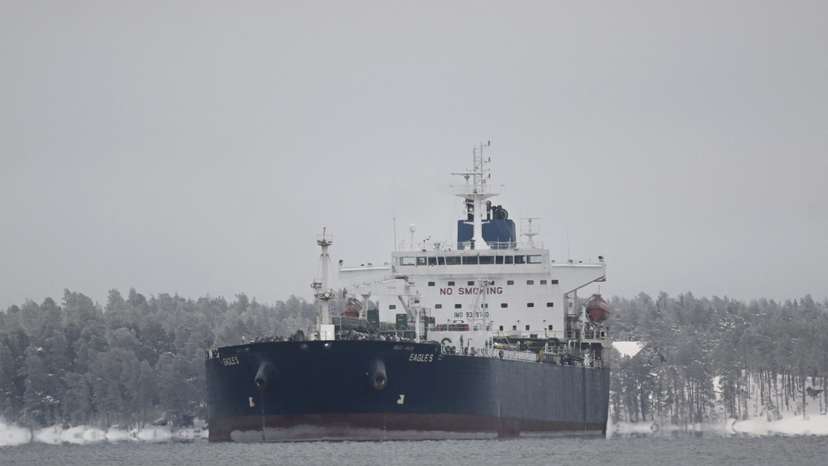 Cook Islands registered oil tanker Eagle S is seen anchored near the Kilpilahti port in Porvoo