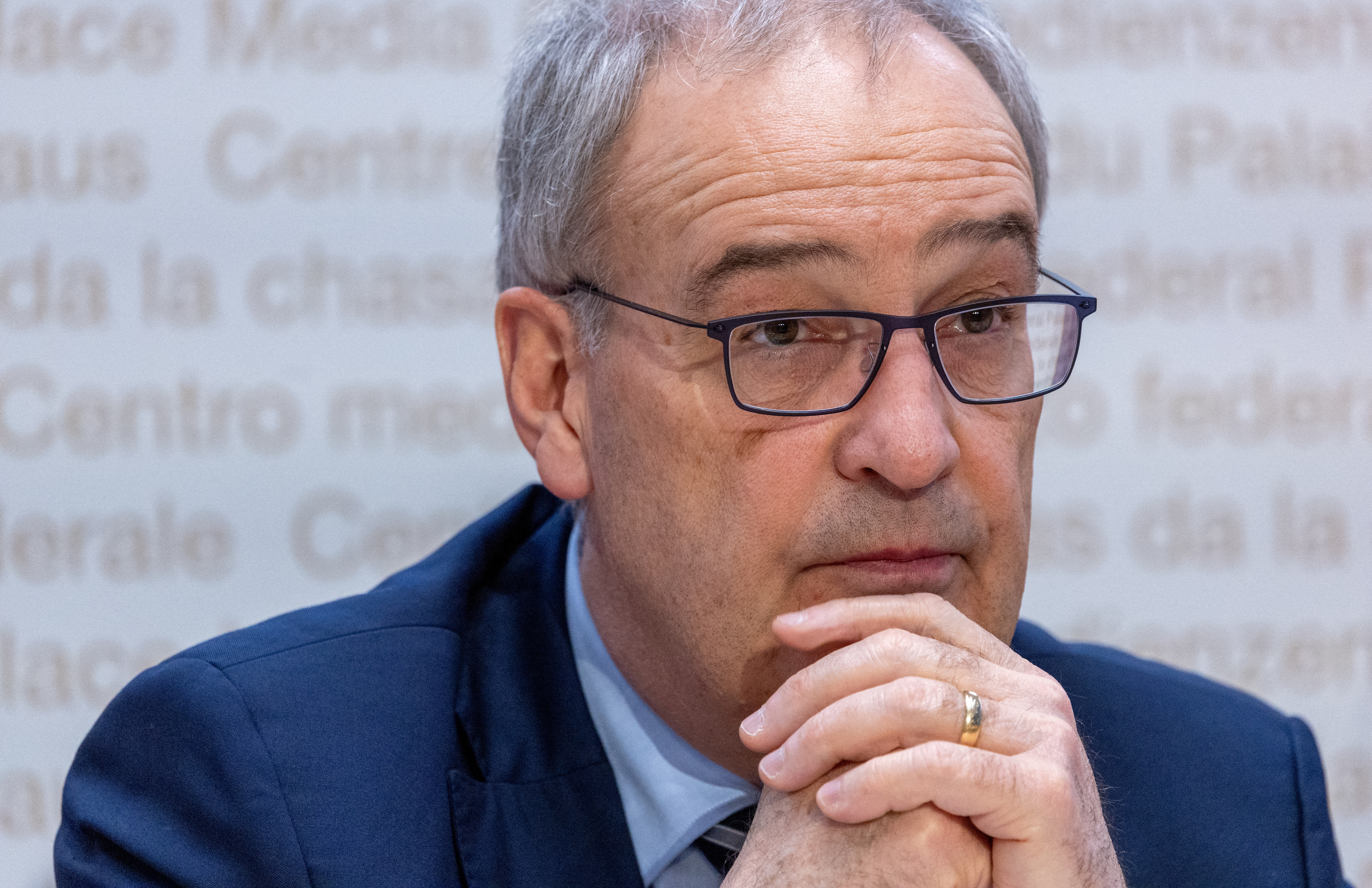 Swiss federal councillor Guy Parmelin attends a press conference in Bern