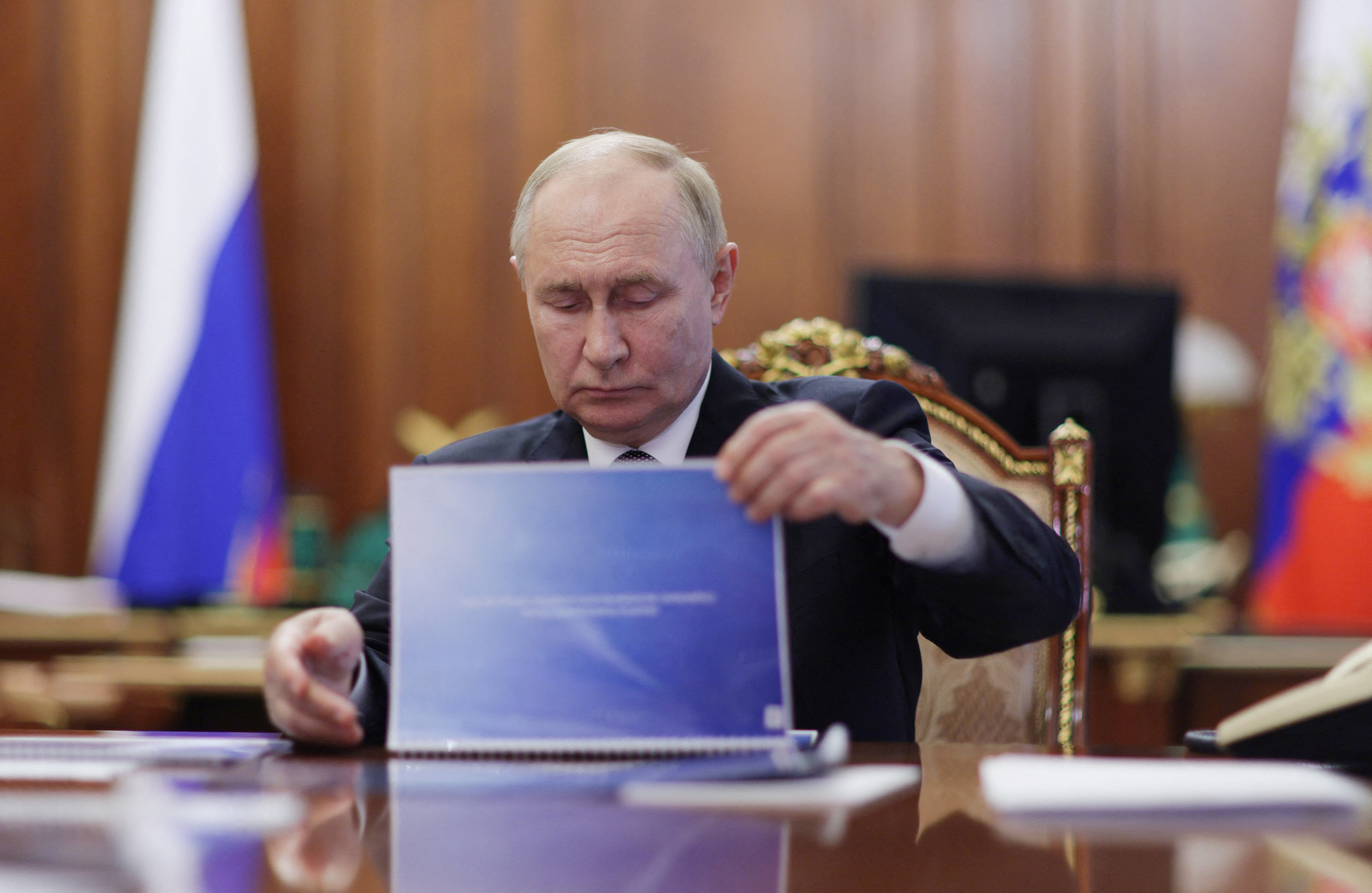 Russian President Vladimir Putin meets head of the North Ossetia–Alania region Sergei Menyailo, in Moscow