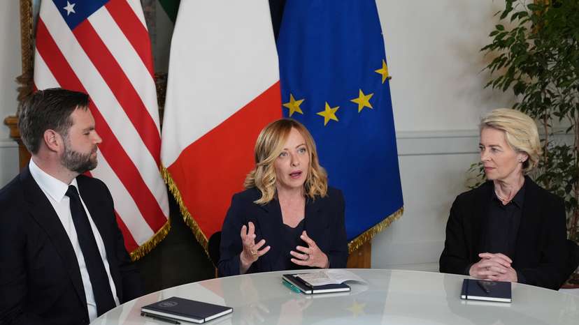 U.S. Vice President JD Vance meets with Italy's Prime Minister Giorgia Meloni, and European Commission President Ursula von der Leyen at the Chigi Palace