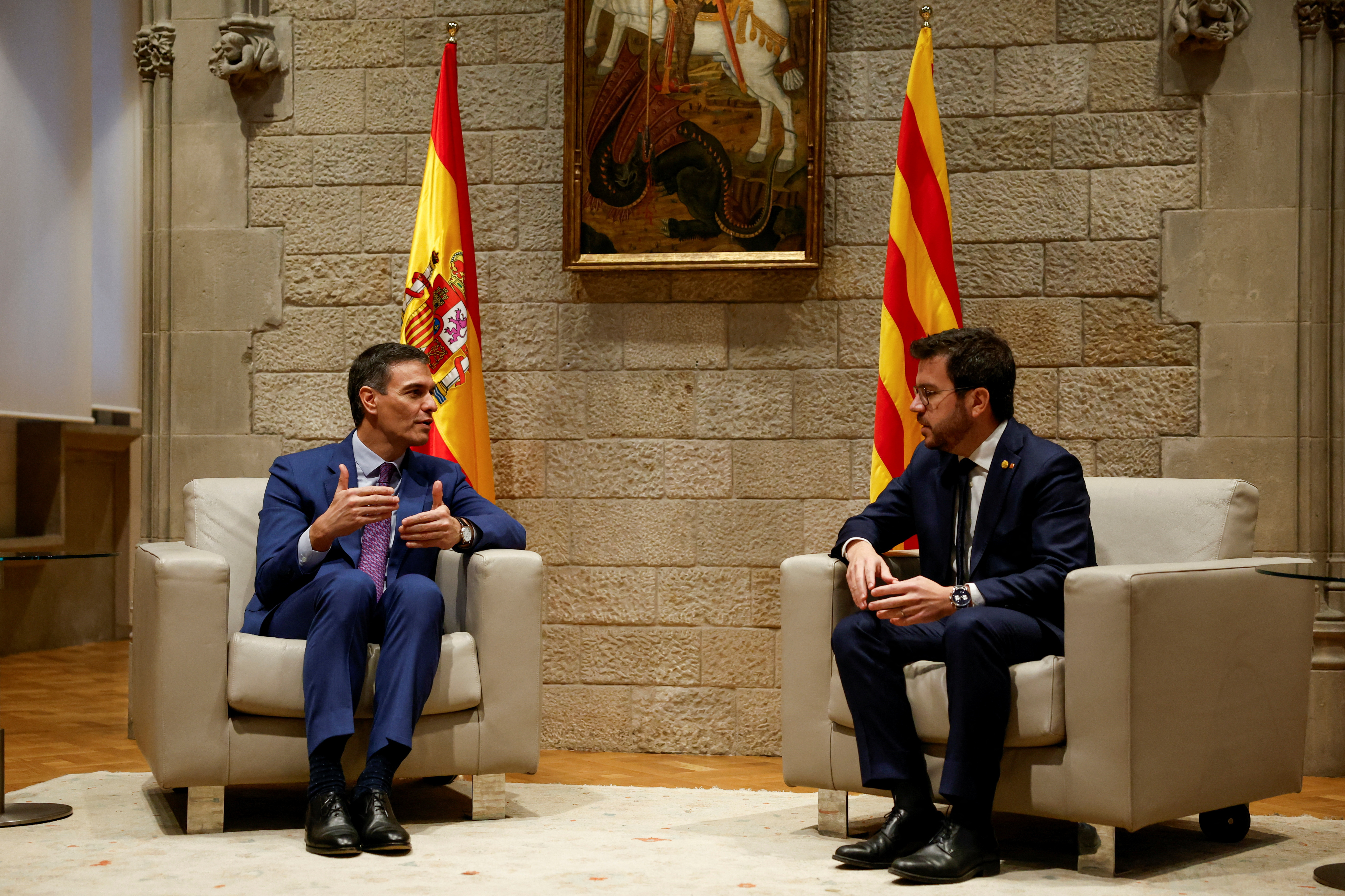 Spain's PM Sanchez meets Catalonia's President Aragones in Barcelona