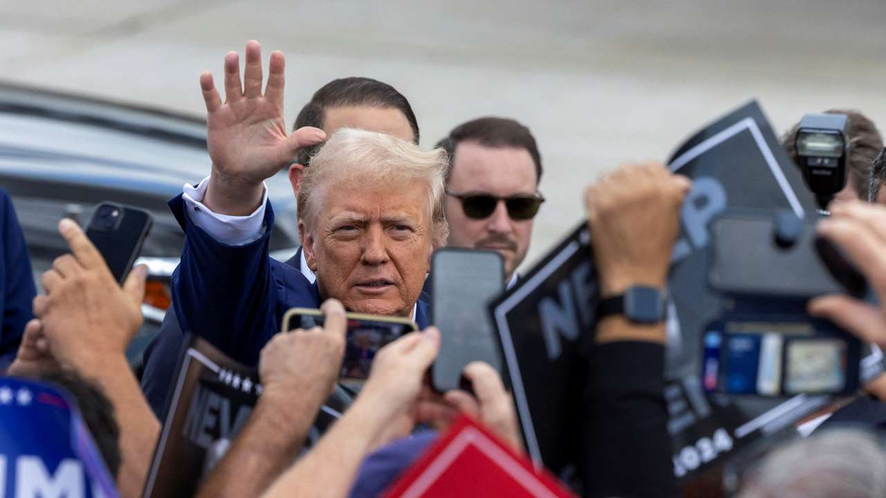 Trump arrives on "Trump Force One" at Wayne County Airport in Romulus