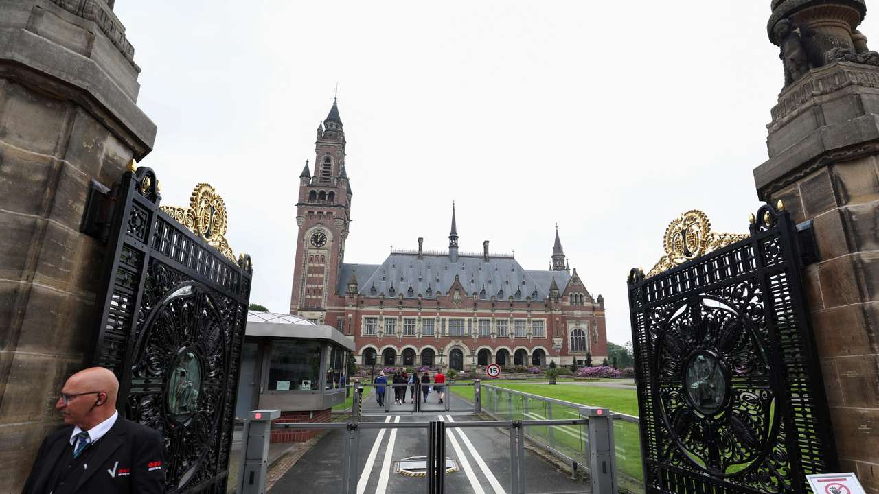 View of the International Court of Justice (ICJ) ahead of a hearing where South Africa requests new emergency measures over Israel's attacks on Rafah, in The Hague