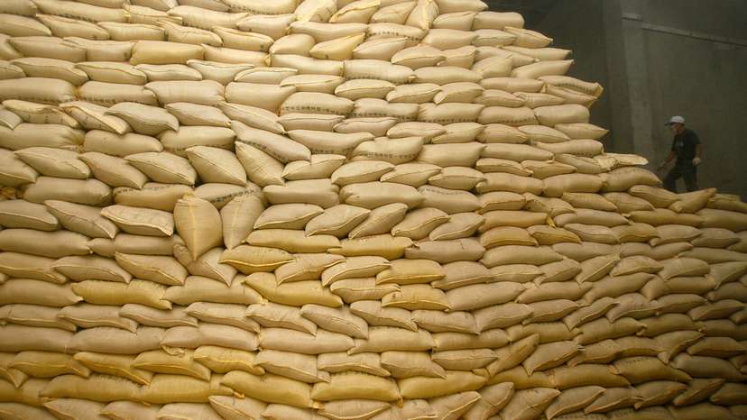 A man works in a rice factory in Jiaosi in Ilan County
