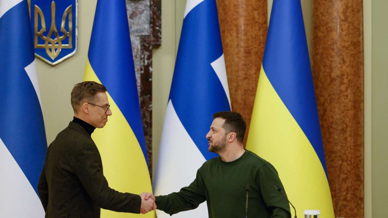 Ukraine's President Zelenskiy and Finnish President Stubb attend a joint press conference in Kyiv