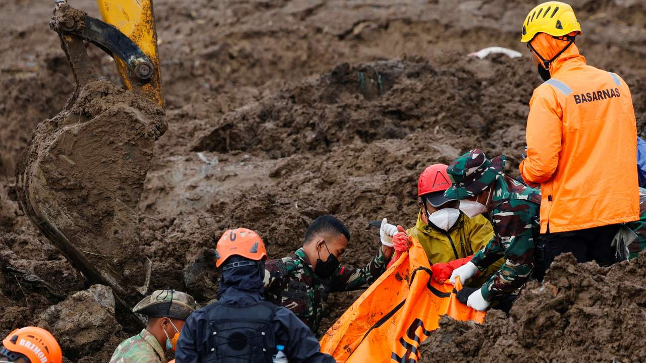 Landslide following heavy rains in Pasir Langu village, West Bandung regency, West Java province