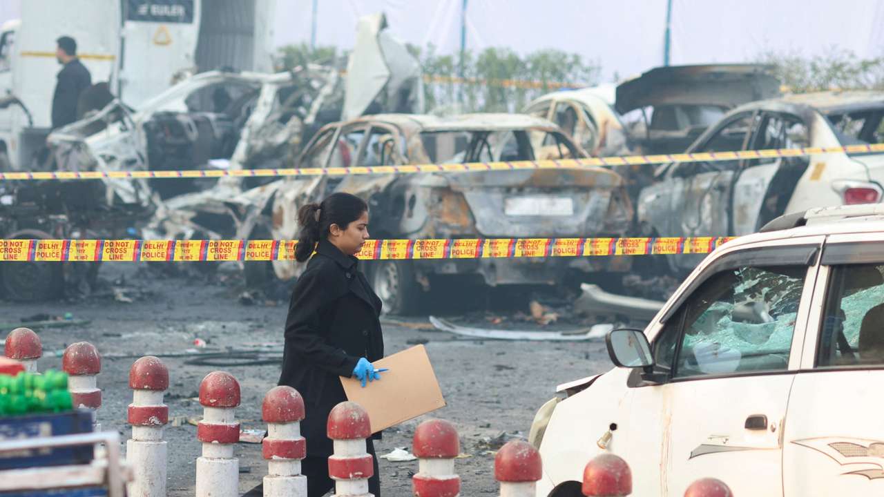 Aftermath of an explosion near the historic Red Fort in the old quarters of Delhi