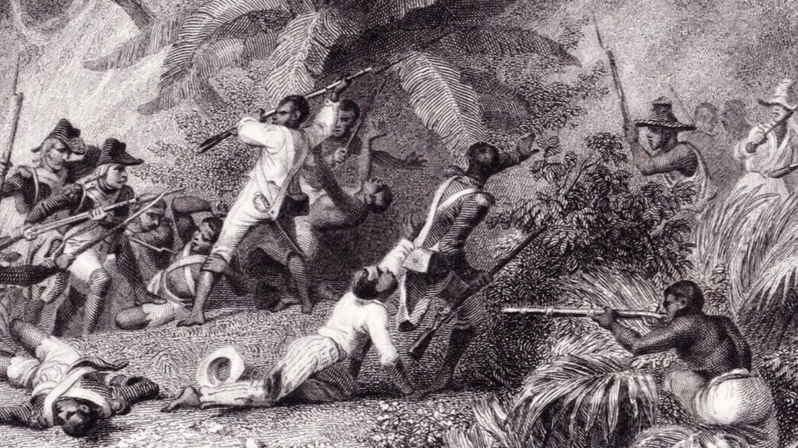 Batalha de Ravine-à-Couleuvres, em 1802, de Karl Girardet (1813–1871) e Jean Outhwaite (1810–1878).