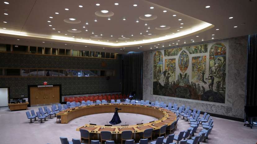 Members of the United Nations Security Council vote on a Gaza resolution that demands an immediate ceasefire, in New York