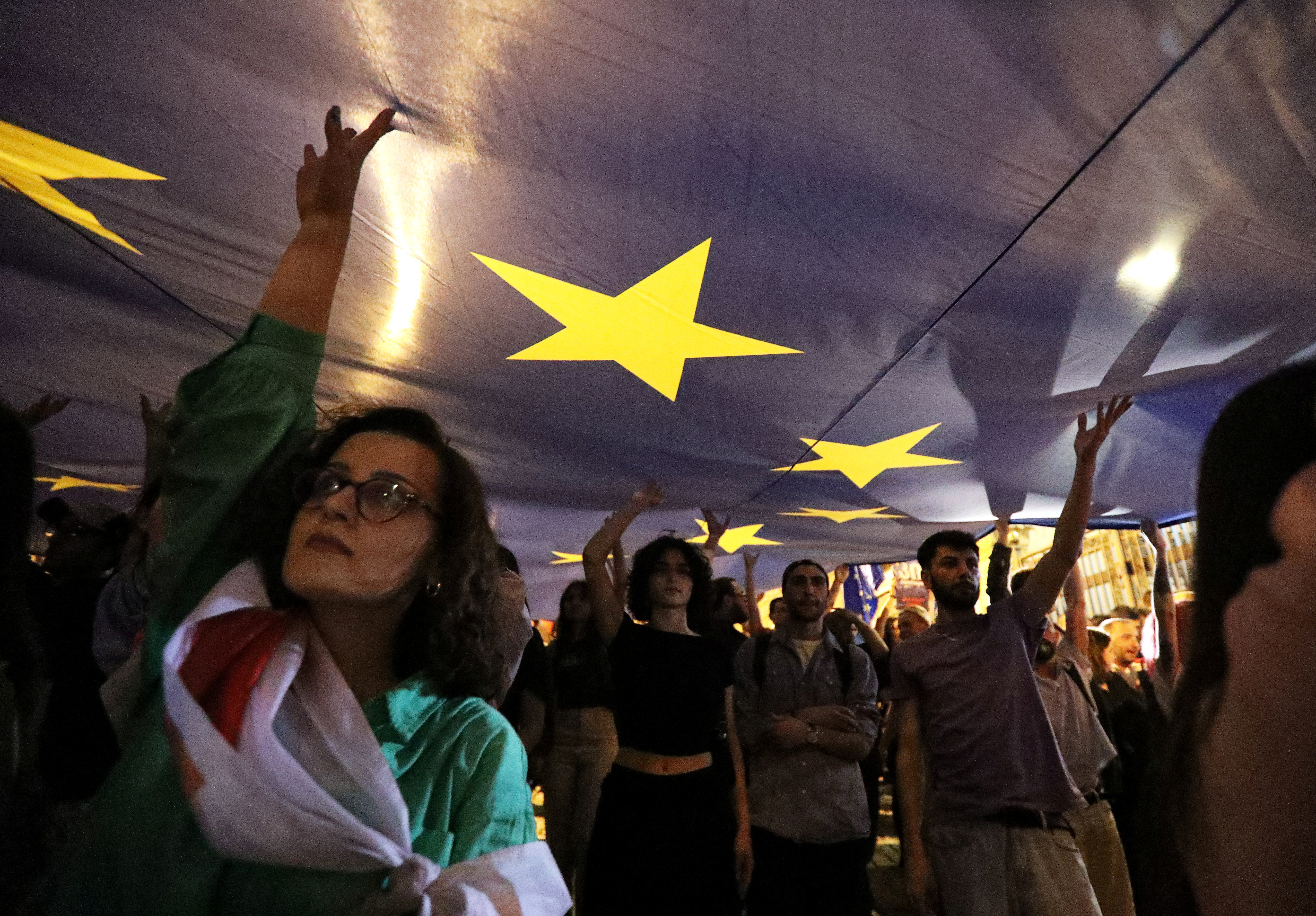 People protest against a bill on "foreign agents" in Tbilisi