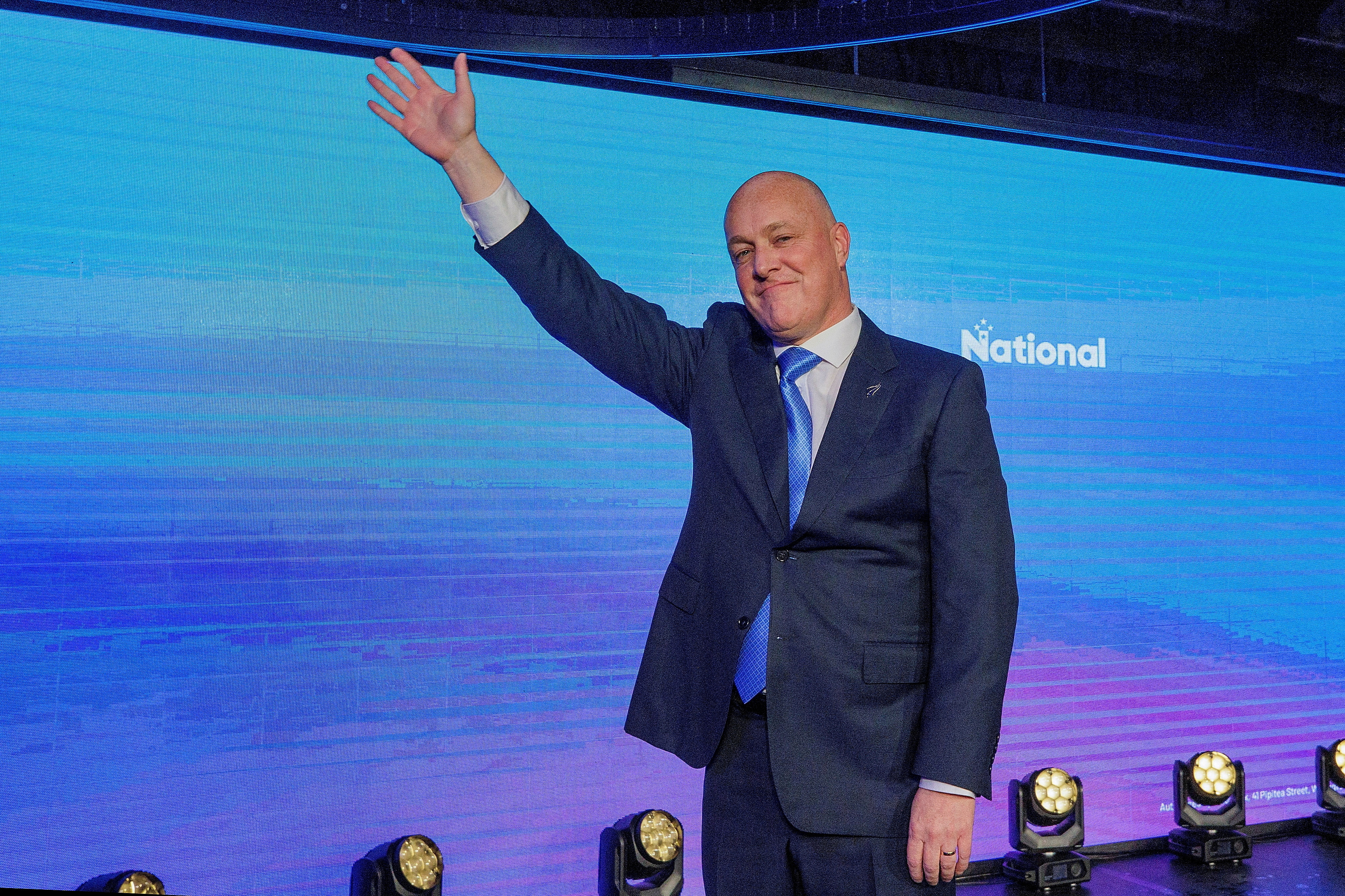 FILE PHOTO: Christopher Luxon,  leader of  New Zealand's National Party waves to supporters