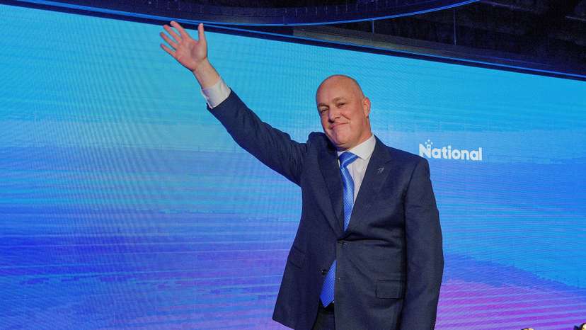 FILE PHOTO: Christopher Luxon, leader of New Zealand's National Party waves to supporters