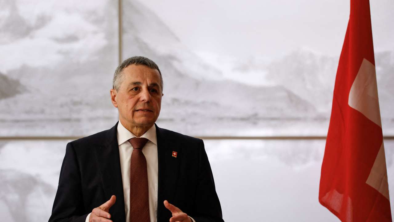 Swiss Foreign Minister Cassis attends a press conference, at the Swiss Embassy in Beijing