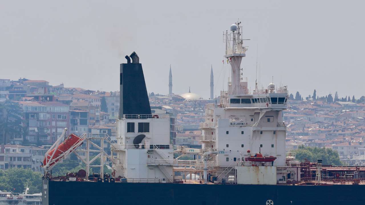 Panama-flagged oil tanker Blue Lagoon I transits Istanbul's Bosphorus