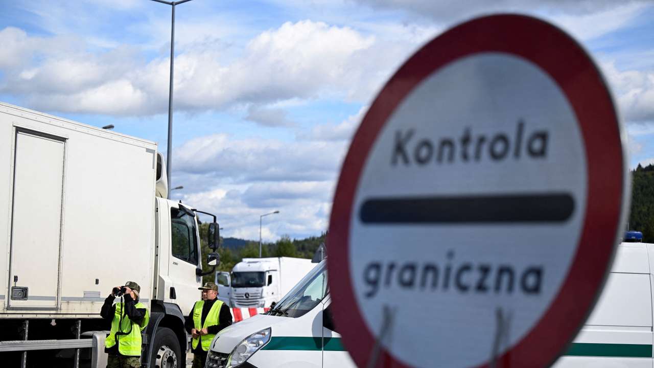 FILE PHOTO: Border guards patrol during vehicle checks at the Slovak-Polish border in Zwardon