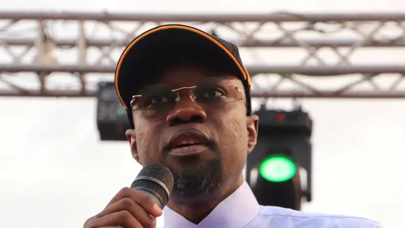 FILE PHOTO: Senegal's Prime Minister Ousmane Sonko holds a rally in capital Dakar.