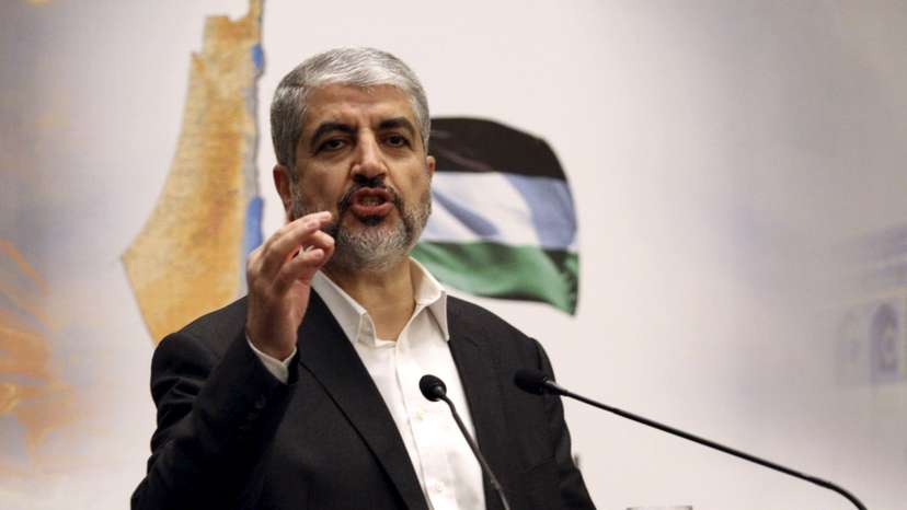 Hamas leader Khaled Meshaal speaks during a news conference in Doha, Qatar