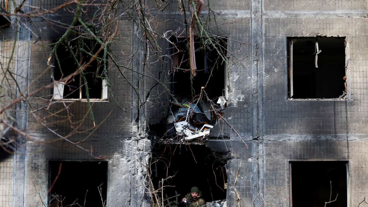 Aftermath of an overnight Russian drone and missile strike in Kyiv