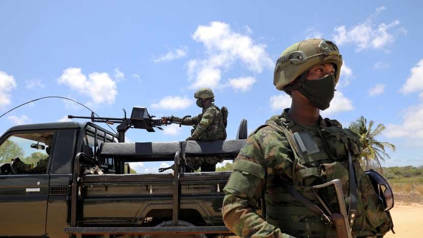FILE PHOTO: Soldiers from the Rwandan security forces are seen near the Afungi natural gas site