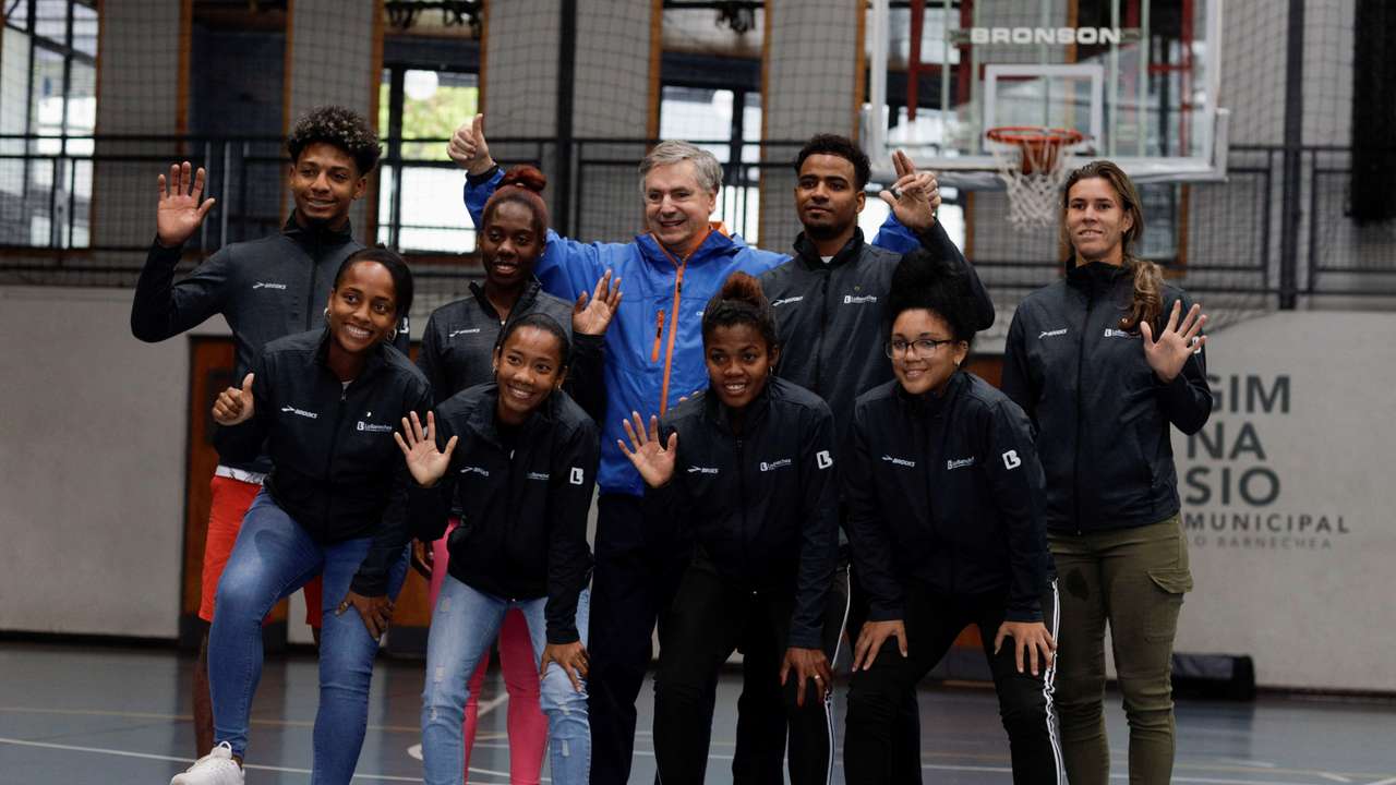 Athletes of the Cuban field hockey team participate in a training session after they requested refugee status in Chile following the Panamerican games