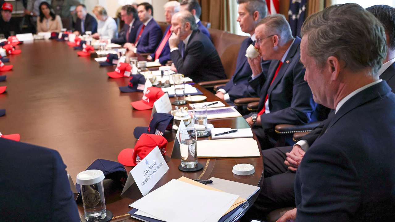 U.S. National Security Advisor Mike Waltz attends a cabinet meeting held by President Trump at the White House in Washington