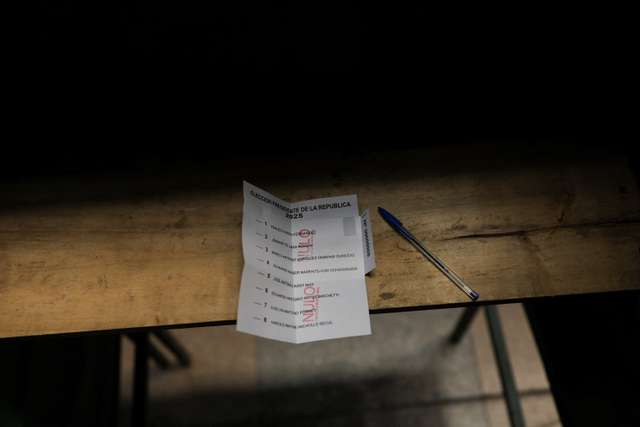 Workers prepare polling stations for the presidential election