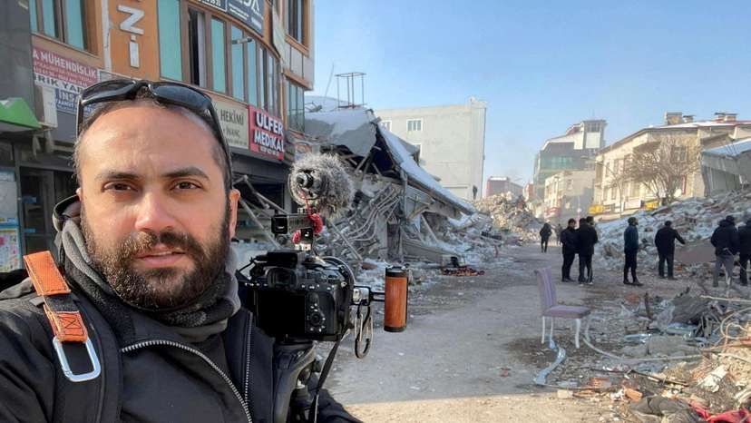 FILE PHOTO: Reuters visuals journalist Issam Abdallah takes a selfie picture while working in Maras, Turkey