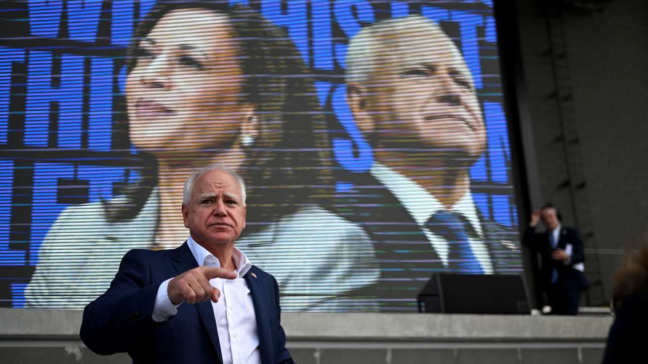 U.S. Democratic vice presidential candidate, Minnesota Governor Tim Walz speaks in Omaha