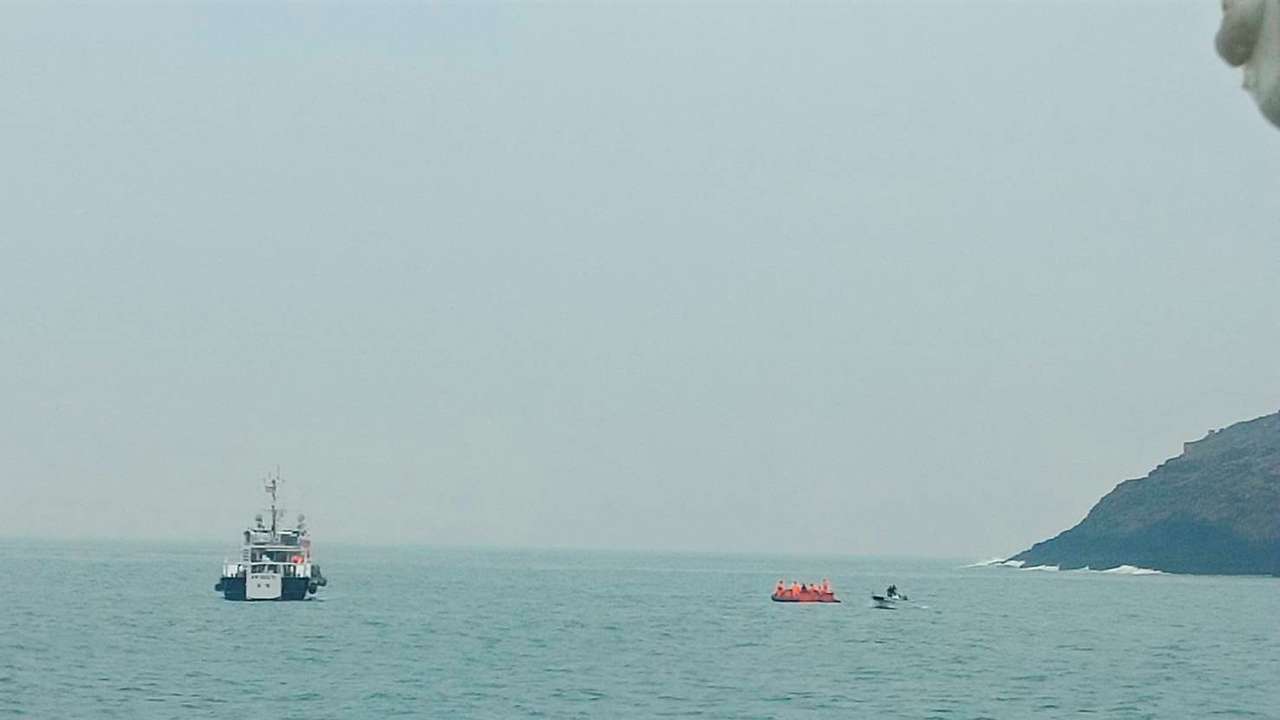 Taiwan's coast guard works during a rescue operation after a Chinese fishing boat capsized near Taiwan-controlled Kinmen islands