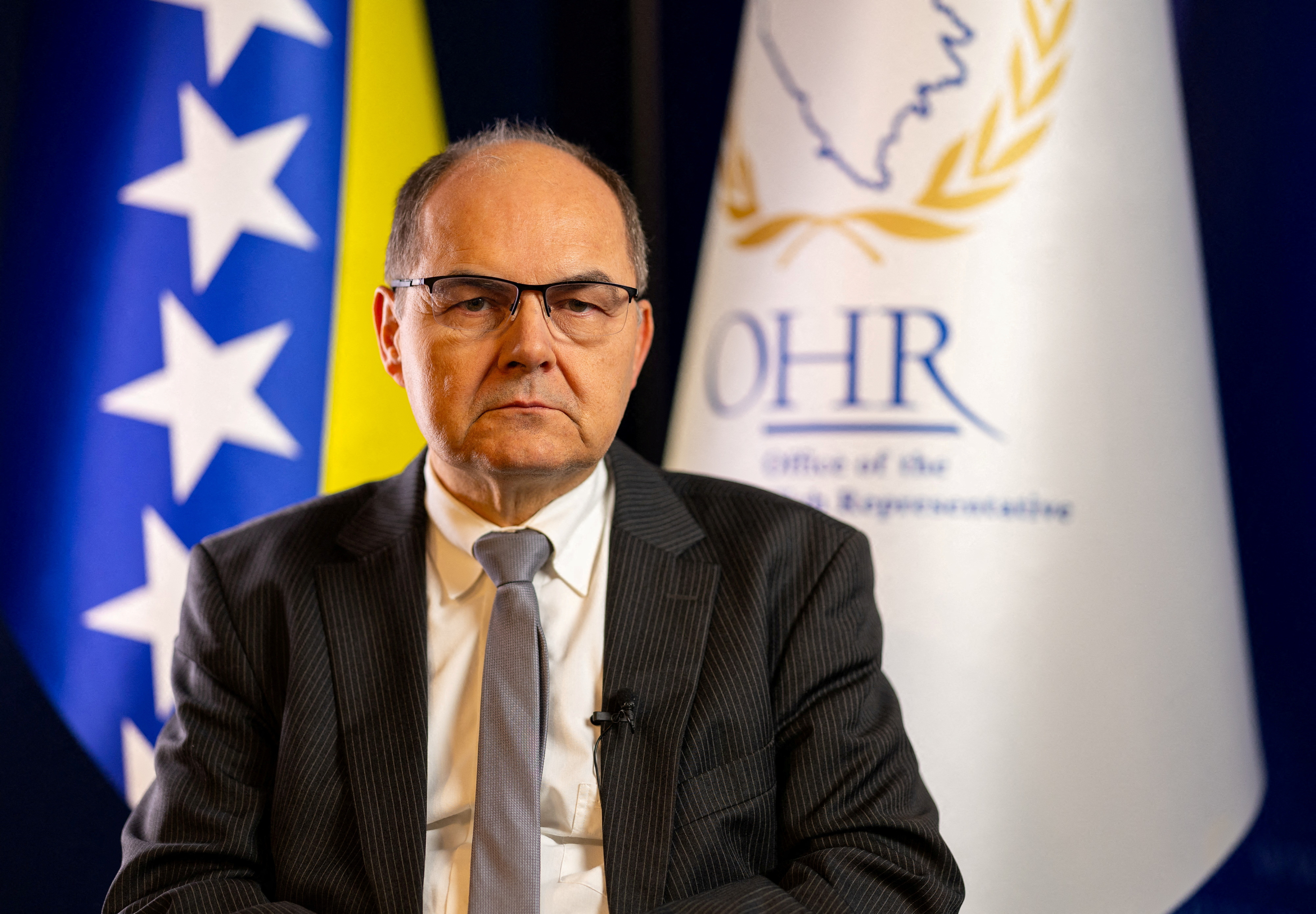 FILE PHOTO: Bosnia's international High Representative Christian Schmidt looks on during the interview with Reuters in Sarajevo
