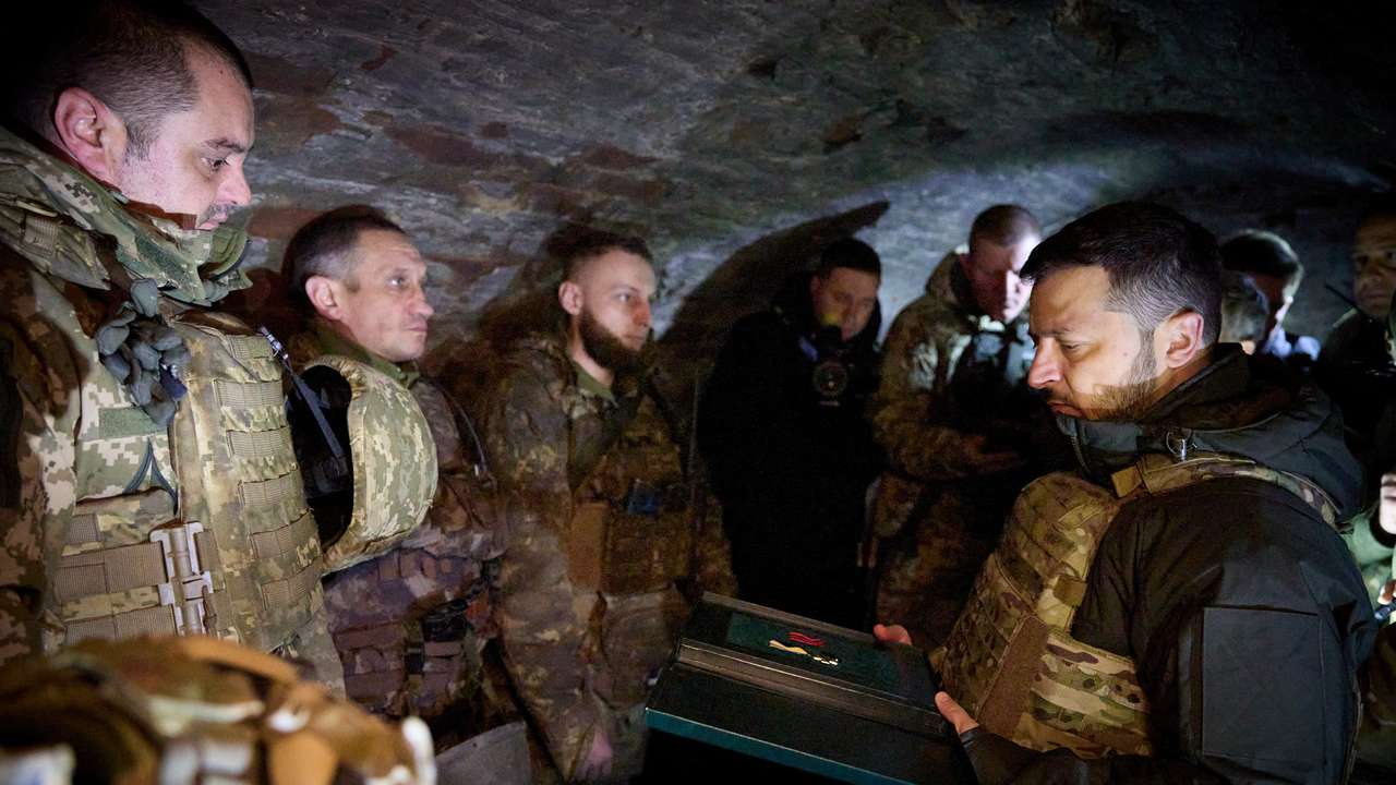 Ukraine's President Zelenskiy visits a frontline in the Zaporizhzhia region