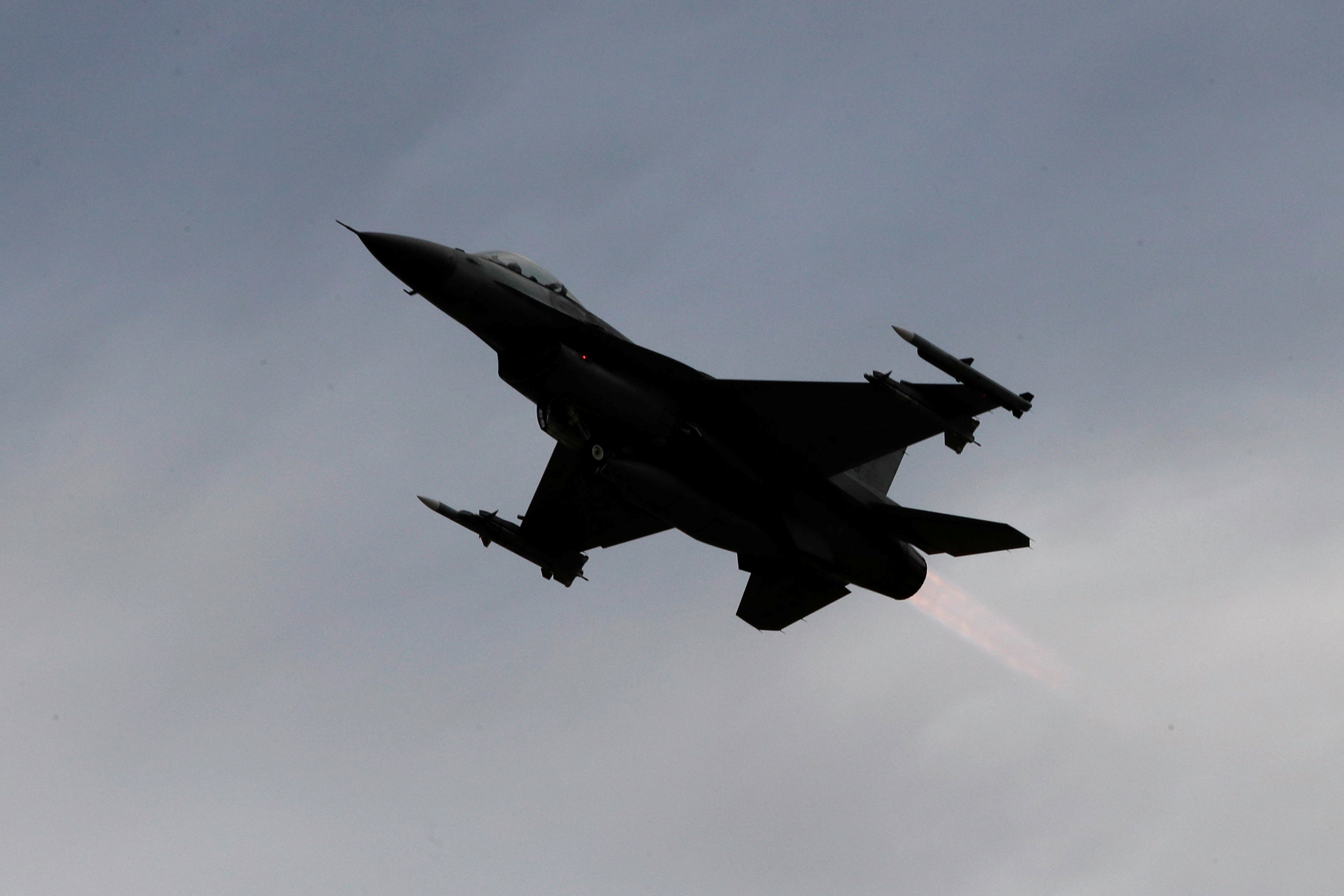 FILE PHOTO: A F-16 fighter jet takes off during a military drill at Zhi-Hang Air Base in Taitung