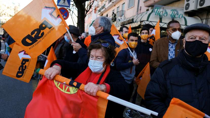 FILE PHOTO: People wait for Portugal's Social Democratic Party (PSD) leader Rui Rio to arrive for a campaign rally for Portugal's snap elections in Lisbon