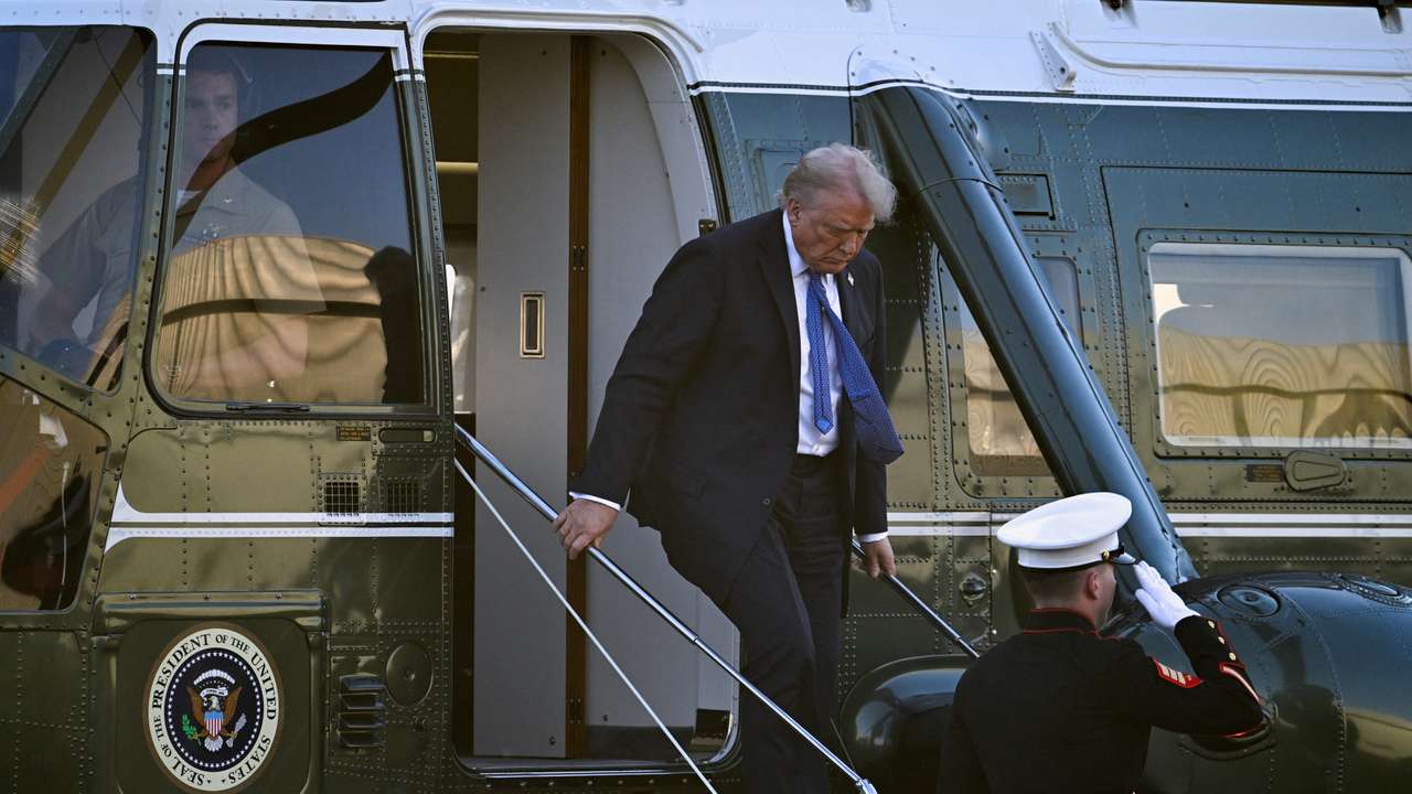 U.S. President Donald Trump arrives at Leesburg Executive Airport in Leesburg
