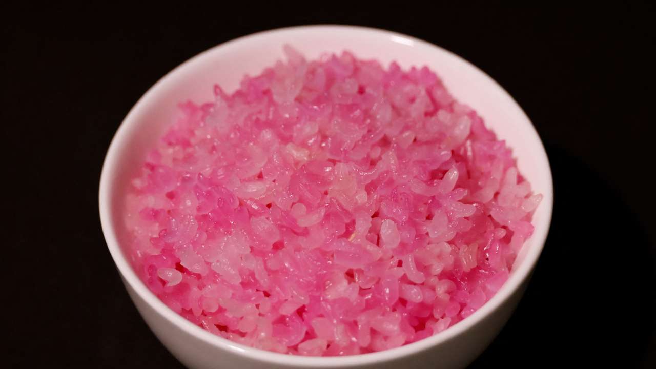 Hybrid beef rice is set on a table at the Reuters studio in Seoul