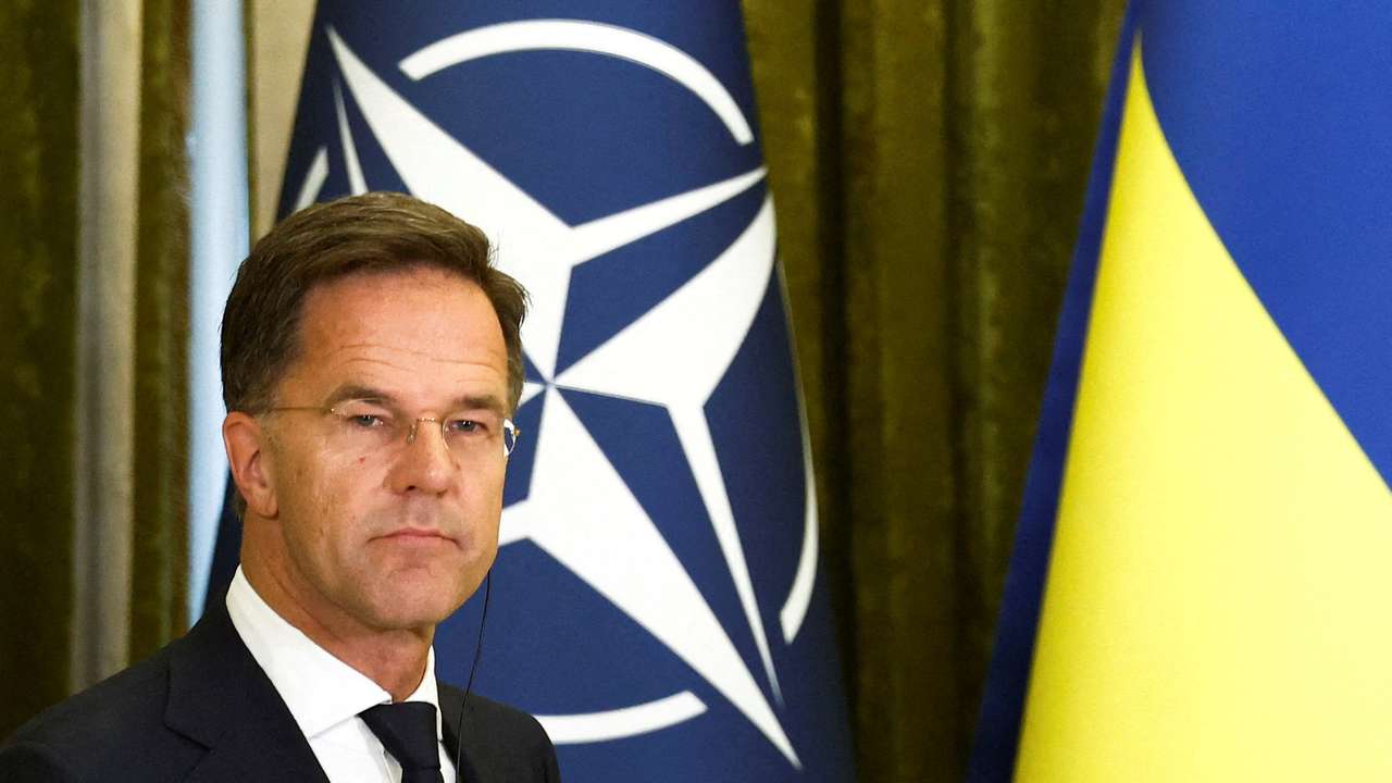 FILE PHOTO: Ukrainian President Zelenskiy and NATO Secretary General Rutte speak at a press conference, in Kyiv