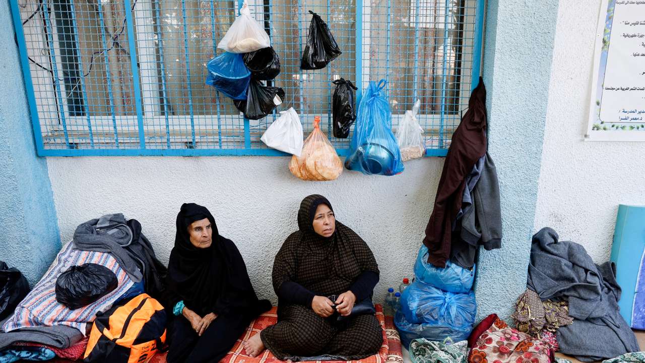 FILE PHOTO: Palestinians take shelter in a United Nations-run school, in Khan Younis